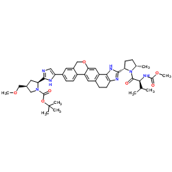 2-Methyl-2-propanyl (2S,4S)-2-[5-(2-{(2S,5S)-1-[N-(methoxycarbonyl)-L-valyl]-5-methyl-2-pyrrolidinyl}-1,4,5,11-tetrahydroisochromeno[4',3':6,7]naphtho[1,2-d]imidazol-9-yl)-1H-imidazol-2-yl]-4-(methoxymethyl)-1-pyrrolidinecarboxylate