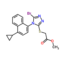 Methyl 2-((5-bromo-4-(4-cyclopropylnaphthalen-1-yl)-4H-1,2,4-triazol-3-yl)thio)acetate CAS:878671-99-9 第1张