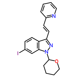 (E)-6-Iodo-3-[2-(pyridin-2-yl)ethenyl]-1-(tetrahydro-2H-pyran-2-yl)-1H-indazole Cas:886230-77-9 第1张